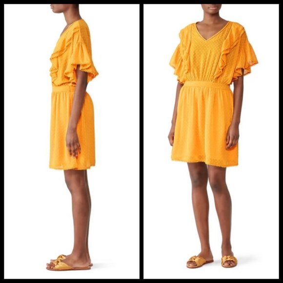 💕SCOTCH & SODA💕 Dotted Lace Ruffled Pom-Pom Dress ~ Yellow Medium NWOT - Picture 3 of 14